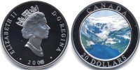 Канада 20 долларов 2003г. Канадские горы, цветная монета.